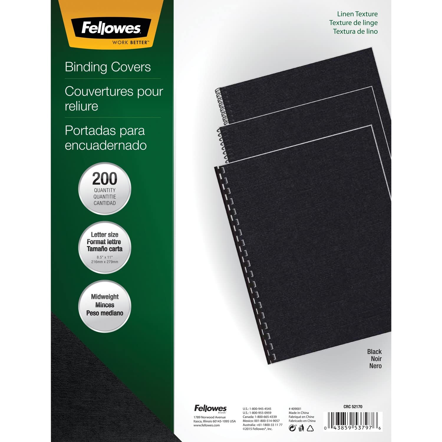 Capas De Apresentação Encadernadas Fellowes Linen Letter Black 200