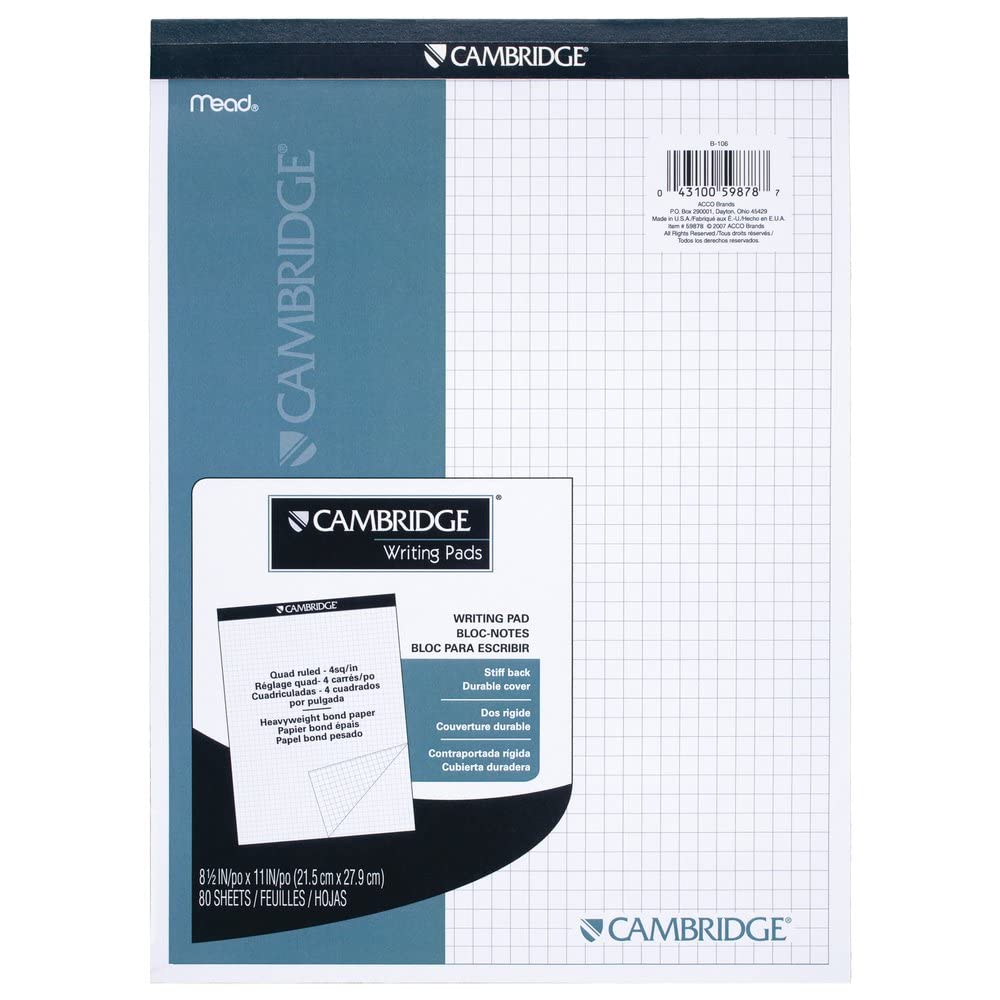Bloco De Escrita Mead Cambridge Stiff-back Quad Planning Pad