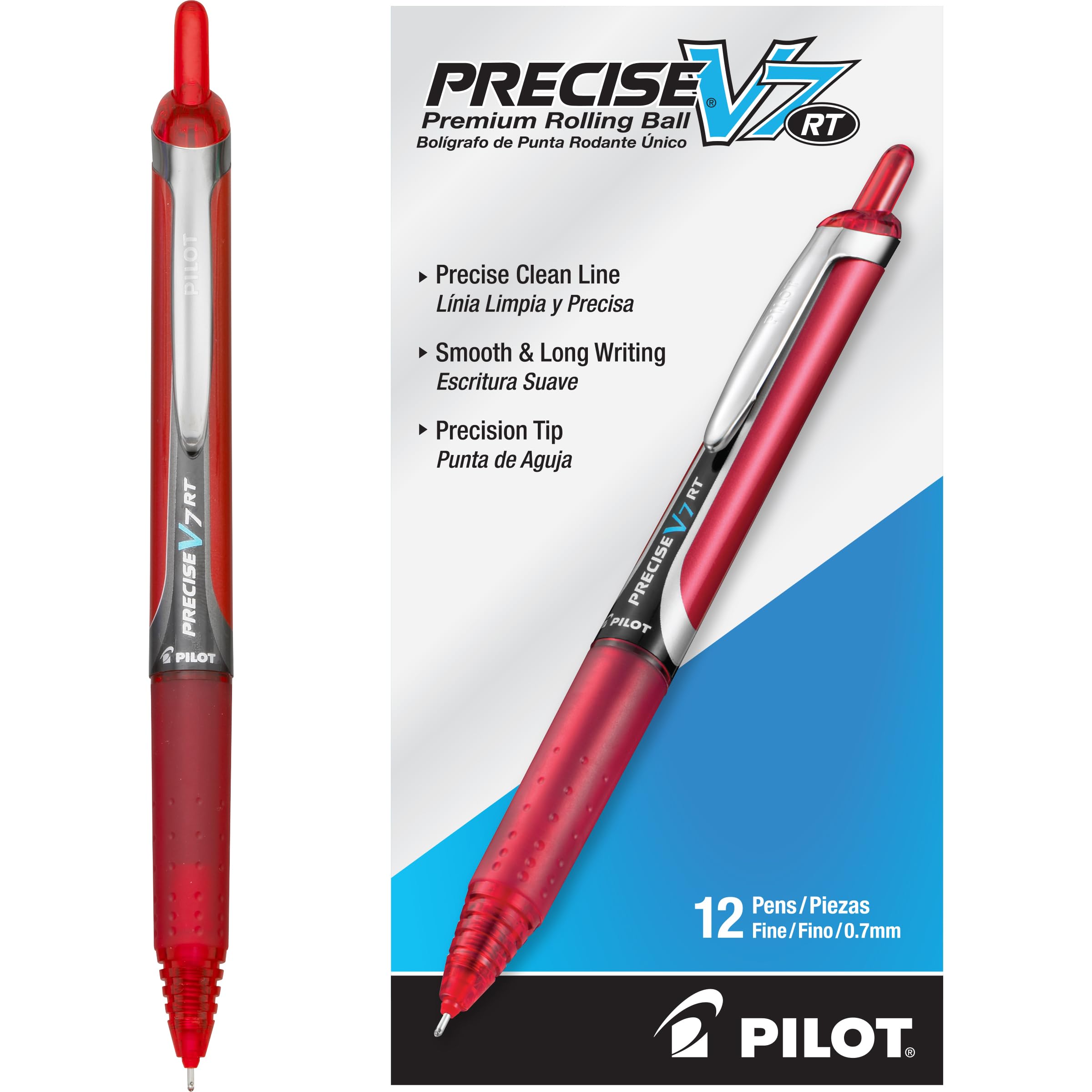 Caneta Pilot Precise V7 Rt Recarregável E Retrátil Vermelha, Pacote Com 12