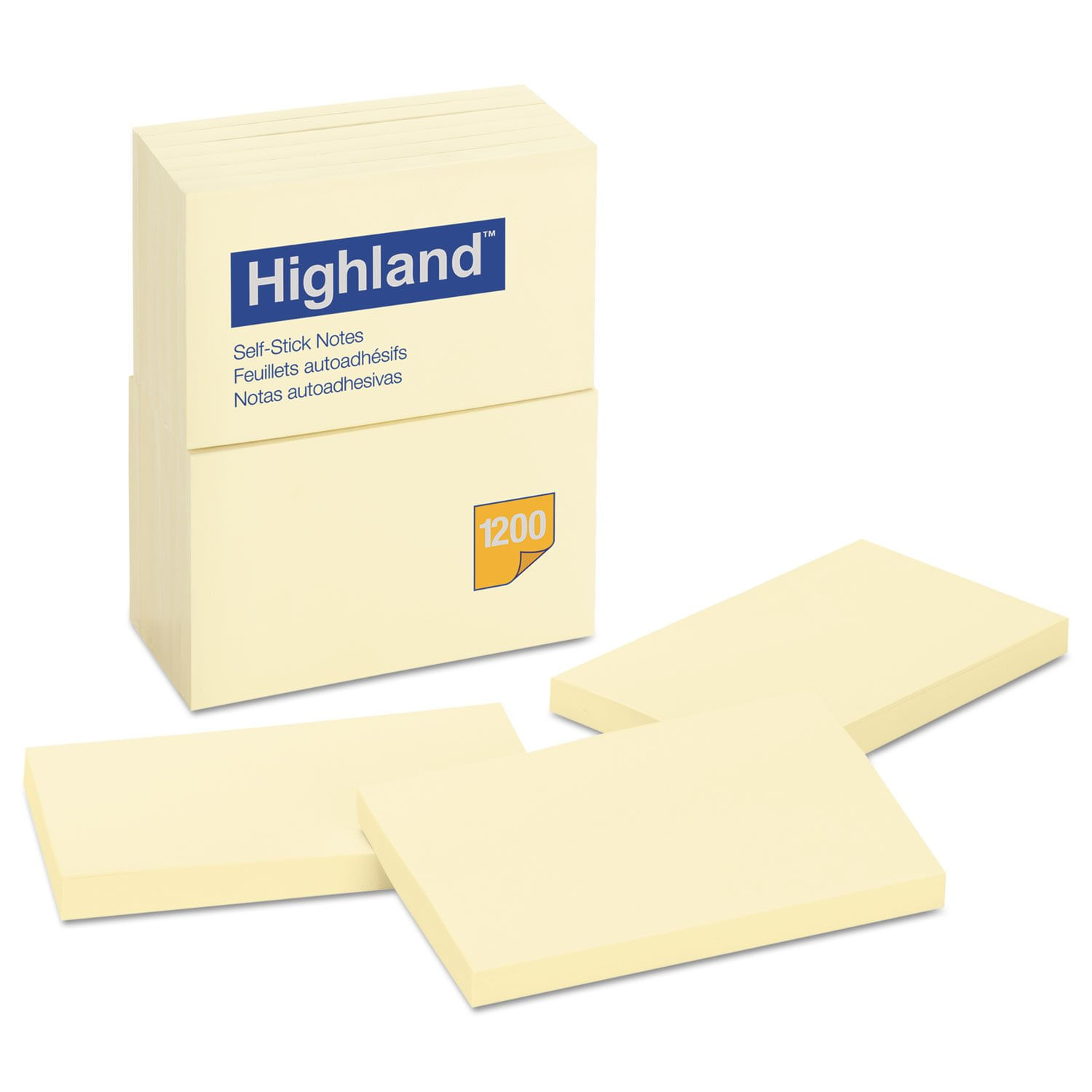 Self-stick Notes Highland 6559yw 8 X 13 Cm, Amarelo, 100 Folhas, Pacote Com 12 Unidades