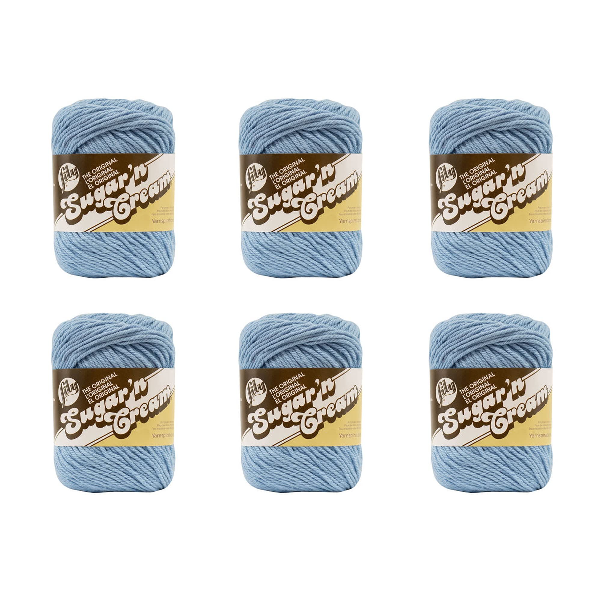 Yarn Lily Sugar'n Cream, Azul Claro, 100% Algodão, 71 G, Pacote Com 6