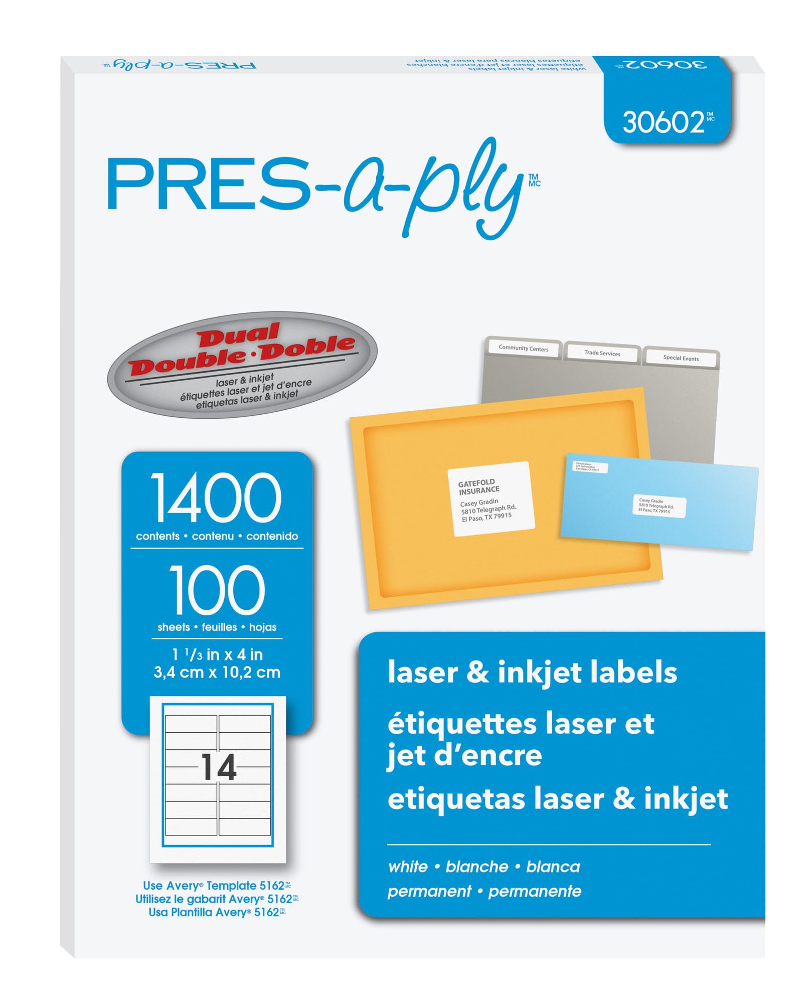 Etiquetas De Endereço Pres-a-ply Laser 3,4 X 10,2 Cm Brancas 1400