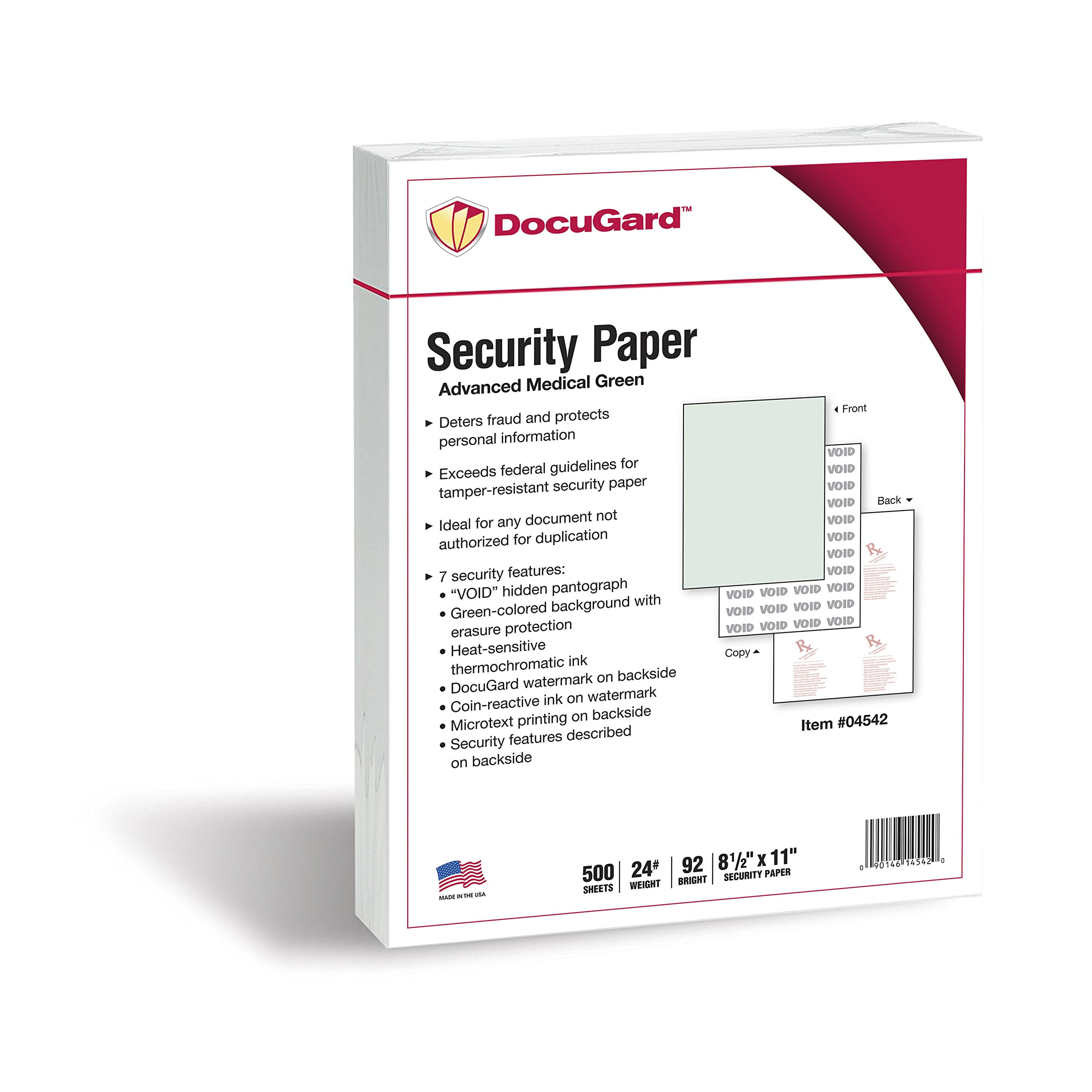 Papel De Segurança Docugard Medical 24lb 8,5x11 Verde 500 Folhas