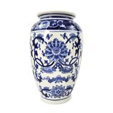 Vaso Porcelana Azul Branco Floral Clássico 30cm Decoração