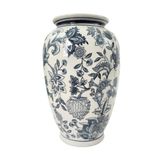 Vaso Decorativo Porcelana Azul E Branco Floral Clássico 30cm