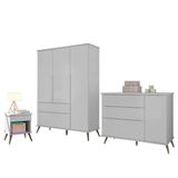 Jogo De Quarto Infantil Retrô Melinda Guarda Roupa, Cômoda Com Porta E Mesinha Cinza - Phoenix Baby Cinza