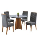 Conjunto De Mesa Sala De Jantar Redonda 0,90m 4 Cadeiras Fin Veludo Viero Madeirado / Cinza