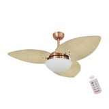 Ventilador De Teto Dormamu Cobre 3 Pás Palmae Natural 220v Com Controle
