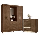 Roupeiro Com Espelho E Cômoda Pequim Castanho Wood