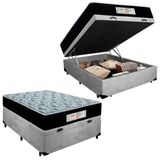 Cama Box Baú Casal Suede + Colchão Molas Ensacadas Sereneprime Sonnolux 138x188x69 Cinza