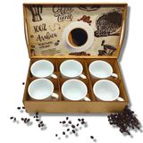 Jogo 6 Xicaras 170ml Porcelana Café Chá Caixa Mdf Branca