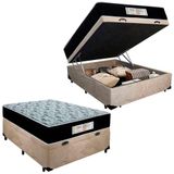 Cama Box Baú Casal Suede + Colchão Molas Ensacadas Sereneprime Sonnolux 138x188x69 Cor:bege