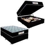 Cama Box Baú Casal Suede + Colchão Molas Ensacadas Sereneprime Sonnolux 138x188x69 Cor:preto
