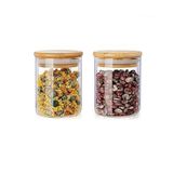 Kit 2 Potes Vidro Tampa Bambu Hermético Temperos 200ml