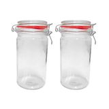 Kit 2 Potes Hermético Vidro Trava Metal 1000ml Class Home