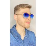 Óculos De Sol Masculino Aviador Armação Metal Azul