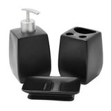 Kit De Banheiro Lavabo 3 Peças Preto Fosco Liso Quadrado