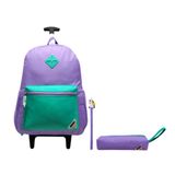 Mochila Rodinhas Feminina Cor Lilás Adulto Juvenil Com Estojo