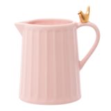 Leiteira De Cerâmica Com Pássaro Colibri Dourado 200ml Rosa