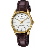 Relógio Feminino Casio Ltp-v005gl 7bu Dourado Couro Marrom