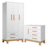 Roupeiro Com 3 Portas E Cômoda Malta Branco Acetinado