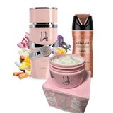 Kit 3 Em 1 Lattafa - Perfume Yara Rosa - Creme Yara Rosa E Desodorante Spray Fakhar Feminino