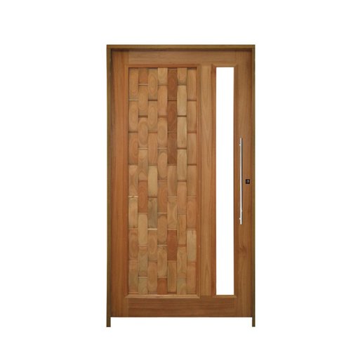 Kit Porta Pronta Maciça 210x120cm Externa Esquerdo Couro Vertical Hale Esquadrias Eucalipto