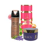Kit 3 Em 1 Lattafa - Perfume Yara Candy - Creme Alien E Desodorante Spray Fakhar Feminino