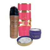 Kit 3 Em 1 Lattafa - Perfume Yara Candy - Creme Alien E Desodorante Spray Fakhar Feminino