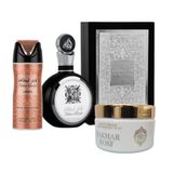 Kit 3 Em 1 Perfume Fakhar Black - Desodorante E Creme Fakhar Rose : O Toque Suave E Precioso Para Sua Pele