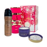 Kit 3 Em 1 Lattafa - Perfume Yara Candy - Creme Alien E Desodorante Spray Fakhar Rose: Ritual De Realeza Arabe
