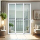 Porta De Correr 3 Folhas Moveis Sequenciais 210 X 150 Elite Com Fecho Automático Vidro Liso Branco