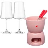Aparelho De Fondue E Taças De Vinho 460ml Pleasure L&#39;amour Rosa