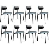 Cadeira De Jantar Estofada Kit 8 Nyka M25 Linho Cinza Cl/preto - Mpozenato