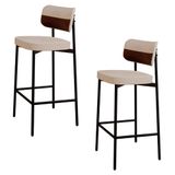 Banqueta Alta Bar Estofada Kit 2 Ella M25 Linho Areia/marrom - Mpozenato