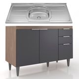 Balcão De Cozinha Com Pia Inox 120cm Pérola Z34 Freijó/grafite - Mpozenato