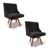 Kit 2 Cadeiras Estofadas Giratória Para Sala De Jantar Lia Suede Preto - Ibiza