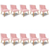 Kit 10 Cadeiras Estofadas Para Sala De Jantar Pés Palito Lia Suede Rosa Bebê - Ibiza
