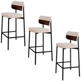 Banqueta Alta Bar Estofada Kit 3 Ella M25 Linho Palha/marrom - Mpozenato