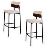 Banqueta Alta Bar Estofada Kit 2 Ella M25 Linho Palha/marrom - Mpozenato