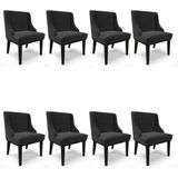 Kit 8 Cadeiras Estofadas Para Sala De Jantar Base Fixa De Madeira Preto Lia Veludo Preto - Ibiza