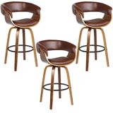 Kit 3 Banquetas Giratória Alta Com Encosto Base Madeira Ravi R02 Sintético Marrom - Mpozenato