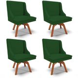 Kit 4 Cadeiras Estofadas Base Giratória De Madeira Lia Veludo Verde Luxo - Ibiza