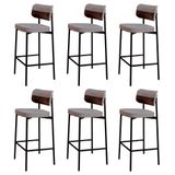 Banqueta Alta Bar Estofada Kit 6 Ella M25 Linho Cinza Cl/café - Mpozenato