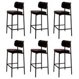Banqueta Alta Bar Estofada Kit 6 Ella M25 Sintético Preto - Mpozenato