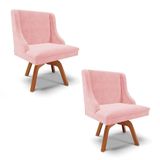 Kit 2 Cadeiras Estofadas Giratória Para Sala De Jantar Lia Suede Rosa Bebê - Ibiza