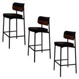 Banqueta Alta Bar Estofada Kit 3 Ella M25 Linho Preto/marrom - Mpozenato