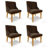 Kit 4 Cadeiras Estofadas Para Sala De Jantar Base Fixa De Madeira Castanho Lia Suede Marrom - Ibiza