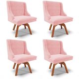 Kit 4 Cadeiras Estofadas Giratória Para Sala De Jantar Lia Suede Rosa Bebê - Ibiza