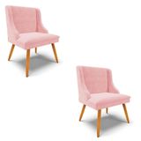 Kit 2 Cadeiras Estofadas Para Sala De Jantar Pés Palito Lia Suede Rosa Bebê - Ibiza